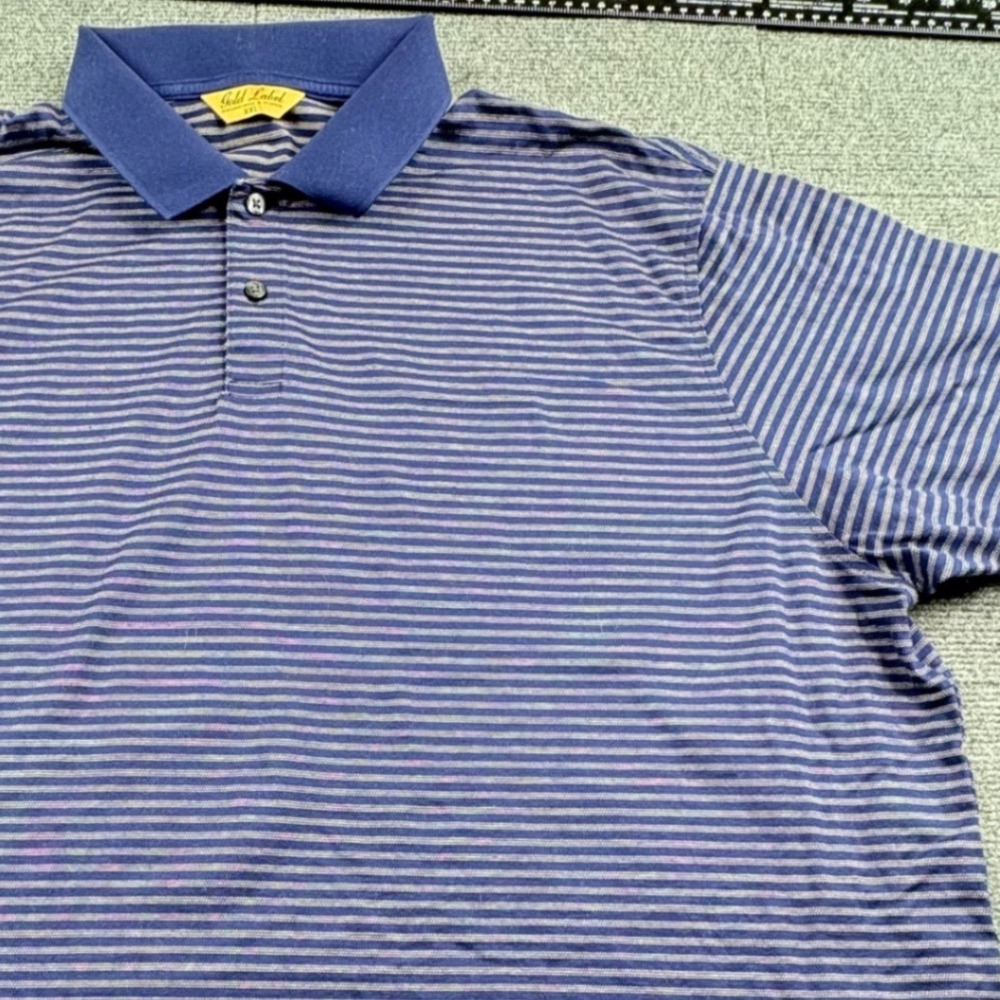 Roundtree & Yorke Gold Label Mens XXL Blue Striped Short Sleeve Polo Shirt